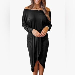 Elegant Black Off-Shoulder Midi Dress